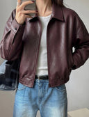 Chaqueta de cuero UP vintage con bolsillos y cremallera - ArmasStyle