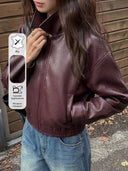 Chaqueta de cuero UP vintage con bolsillos y cremallera - ArmasStyle