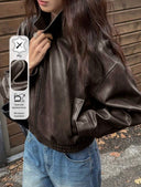 Chaqueta de cuero UP vintage con bolsillos y cremallera - ArmasStyle