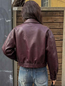 Chaqueta de cuero UP vintage con bolsillos y cremallera - ArmasStyle
