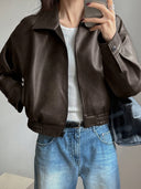 Chaqueta de cuero UP vintage con bolsillos y cremallera - ArmasStyle