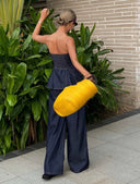 Conjunto de 2 piezas casual de tops de corpiño con bajo en linea A y jeans rectos - ArmasStyle