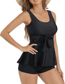 Conjunto de 2 piezas tankini unicolor y short con lazo - ArmasStyle