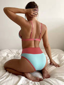 Conjunto de bikini con recorte de color contrastante talle alto - ArmasStyle