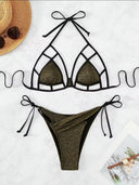 Conjunto de bikini con ribete brillante en contraste y lazos lateral - ArmasStyle