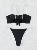 Conjunto de bikini halter con cinta de contraste - ArmasStyle