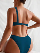 Conjunto de bikini solido de sujetador con aro y de un hombro - ArmasStyle