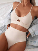 Conjunto de bikini unicolor con cuello halter cruzado - ArmasStyle
