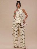 Conjunto de dos piezas para mujer elegante casual vintage con top de cuello halter - ArmasStyle