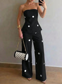 Conjunto de dos piezas top tubo sin tirante y pantalón estampado de lunares - ArmasStyle