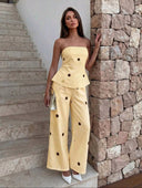 Conjunto de dos piezas top tubo sin tirante y pantalón estampado de lunares - ArmasStyle