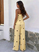Conjunto de dos piezas top tubo sin tirante y pantalón estampado de lunares - ArmasStyle