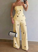 Conjunto de dos piezas top tubo sin tirante y pantalón estampado de lunares - ArmasStyle