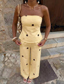 Conjunto de dos piezas top tubo sin tirante y pantalón estampado de lunares - ArmasStyle