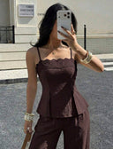 Conjunto de dos piezas Tops de tirantes con encaje y pantalon - ArmasStyle
