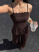 Conjunto de dos piezas Tops de tirantes con encaje y pantalon - ArmasStyle