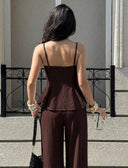 Conjunto de dos piezas Tops de tirantes con encaje y pantalon - ArmasStyle