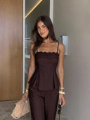 Conjunto de dos piezas Tops de tirantes con encaje y pantalon - ArmasStyle