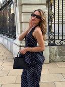 Conjunto de top con cuello en V y pantalones holgados estampado de punto - ArmasStyle