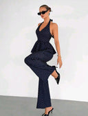 Conjunto de top con cuello en V y pantalones holgados estampado de punto - ArmasStyle