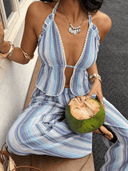 Conjunto de top halter a rayas y pantalon largo con cordon - ArmasStyle