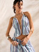 Conjunto de top halter a rayas y pantalon largo con cordon - ArmasStyle