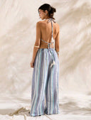 Conjunto de top halter a rayas y pantalon largo con cordon - ArmasStyle