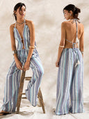 Conjunto de top halter a rayas y pantalon largo con cordon - ArmasStyle
