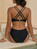 Conjunto traje de baño unicolor de doble tirante - ArmasStyle