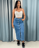Falda jeans larga tipo cargo - ArmasStyle