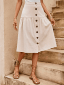 Falda media larga unicolor con botones delantero - ArmasStyle