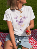 Franela unicolor con diseño estampado de mariposa - ArmasStyle