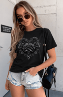 Franela unicolor con diseño impreso de flor de mujer - ArmasStyle