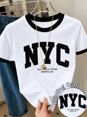 Franela unicolor con diseño impreso y bordes en contraste NYC - ArmasStyle
