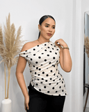 LUNARES blusa asimetrica de una manga y pliegues - ArmasStyle