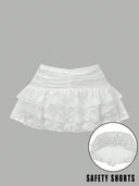 Minifalda blanca con encaje de doble capa - ArmasStyle