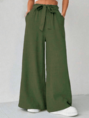 Pantalon ancho casual unicolor con cinturon - ArmasStyle