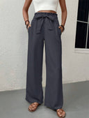 Pantalon ancho casual unicolor con cinturon - ArmasStyle