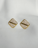 Pendientes de tachuela con diseño cuadrado esmaltado de nácar de acero inoxidable - ArmasStyle