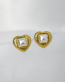 Pendientes de tachuela con diseño de corazon y perla cuadrada acero inoxidable - ArmasStyle