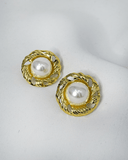 Pendientes de tachuela con diseño ovalado y perla grande acero inoxidable - ArmasStyle