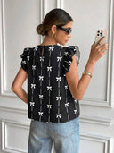 Blusa de manga corta con estampado de lazos