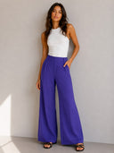 Pantalon ancho casual de mujer unicolor