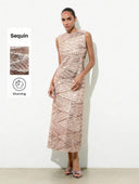 Vestido largo elegante de mujer cuello redondo