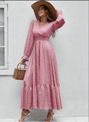 Vestido largo de mujer versatil estampado manga larga
