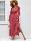 Vestido largo de mujer versatil estampado manga larga