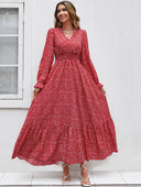 Vestido largo de mujer versatil estampado manga larga