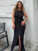 Vestido largo de mujer con botones dorado