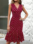 Vestido con estampado de lunares dorado