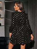 Vestido manga larga con estampado de lunares dorado